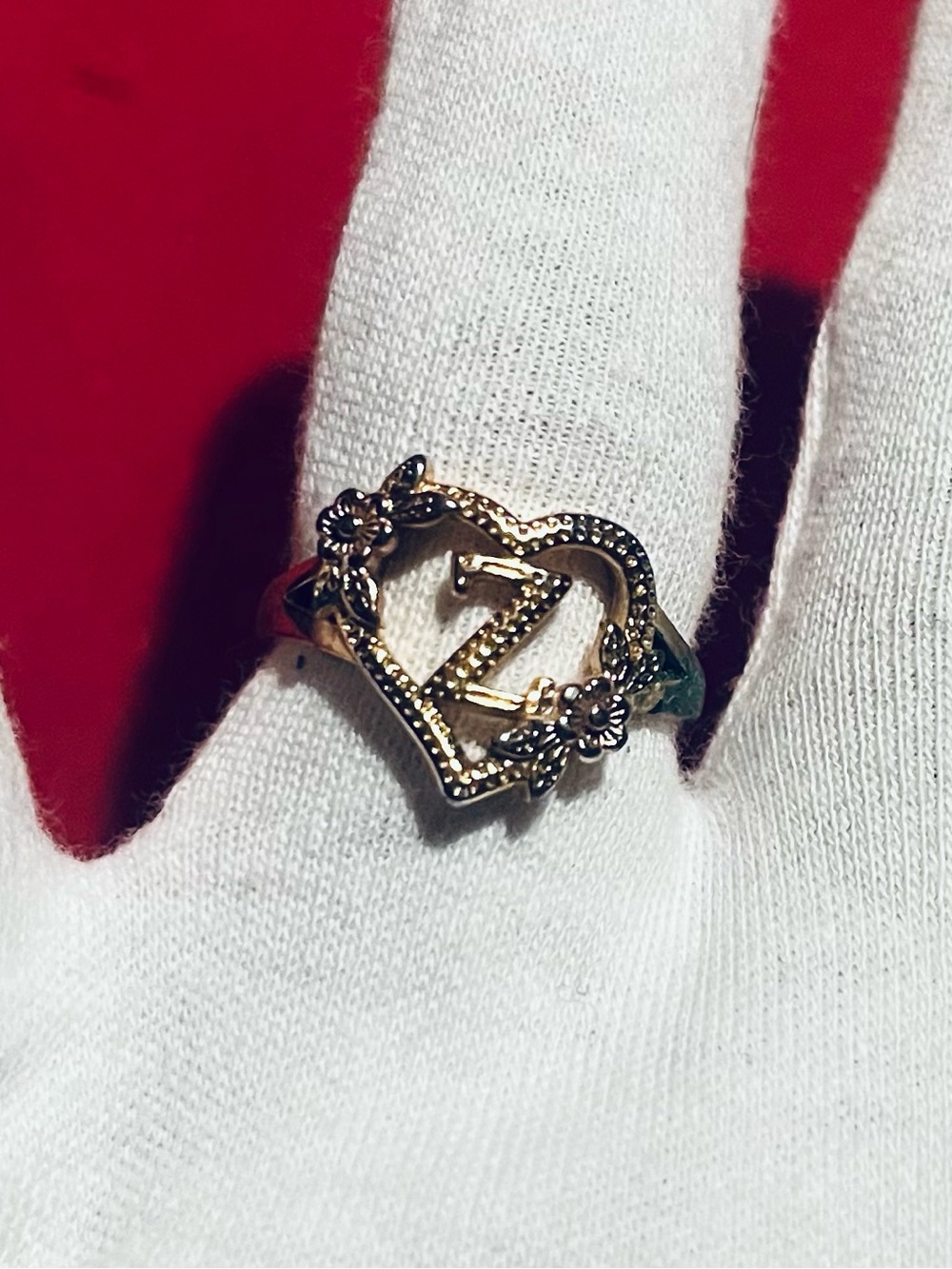Gold Adjustable Heart Initial Z Ring - Women's Jewelry